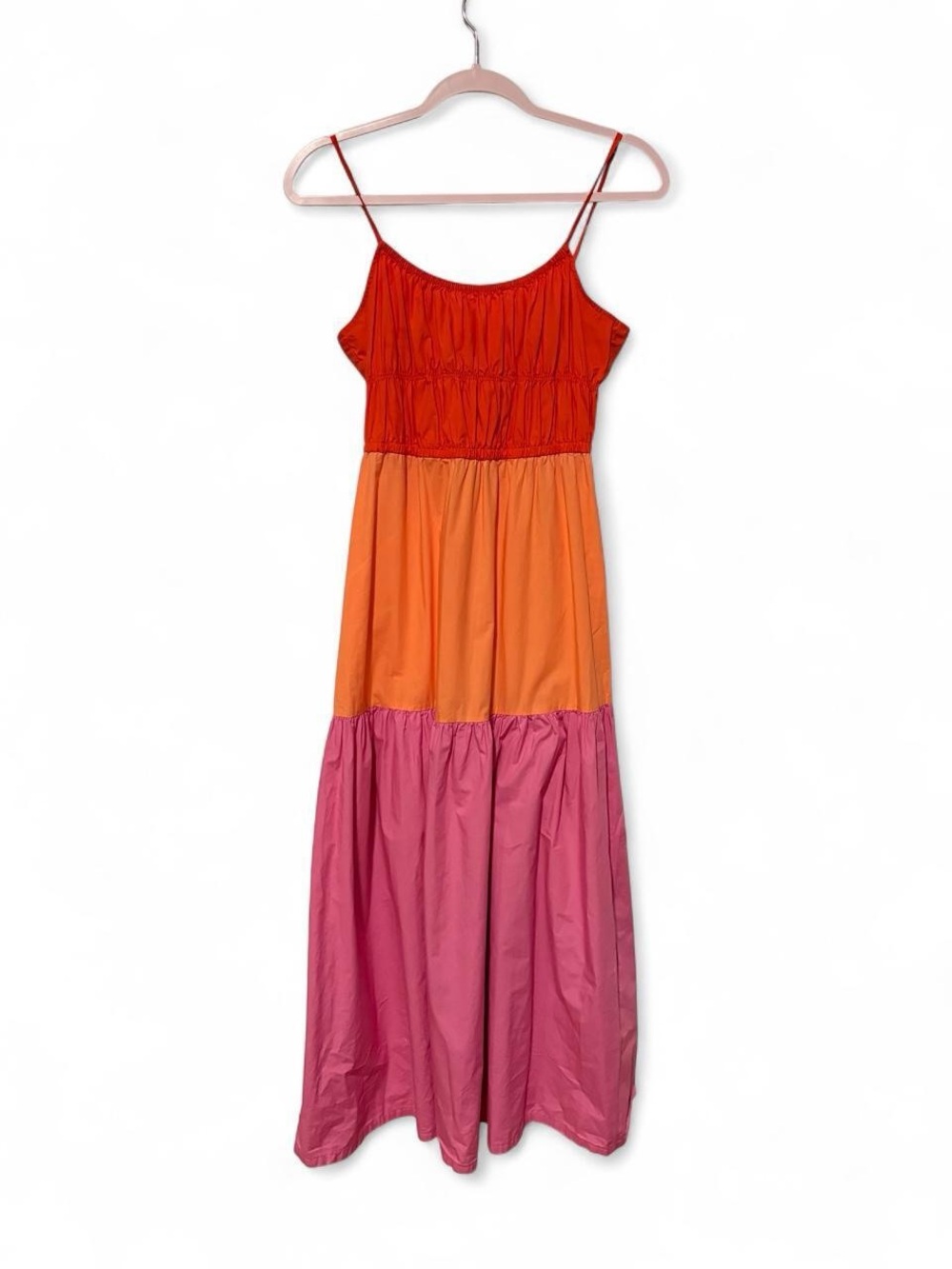Mango Red-Orange-Pink‎ Tiered Maxi Dress